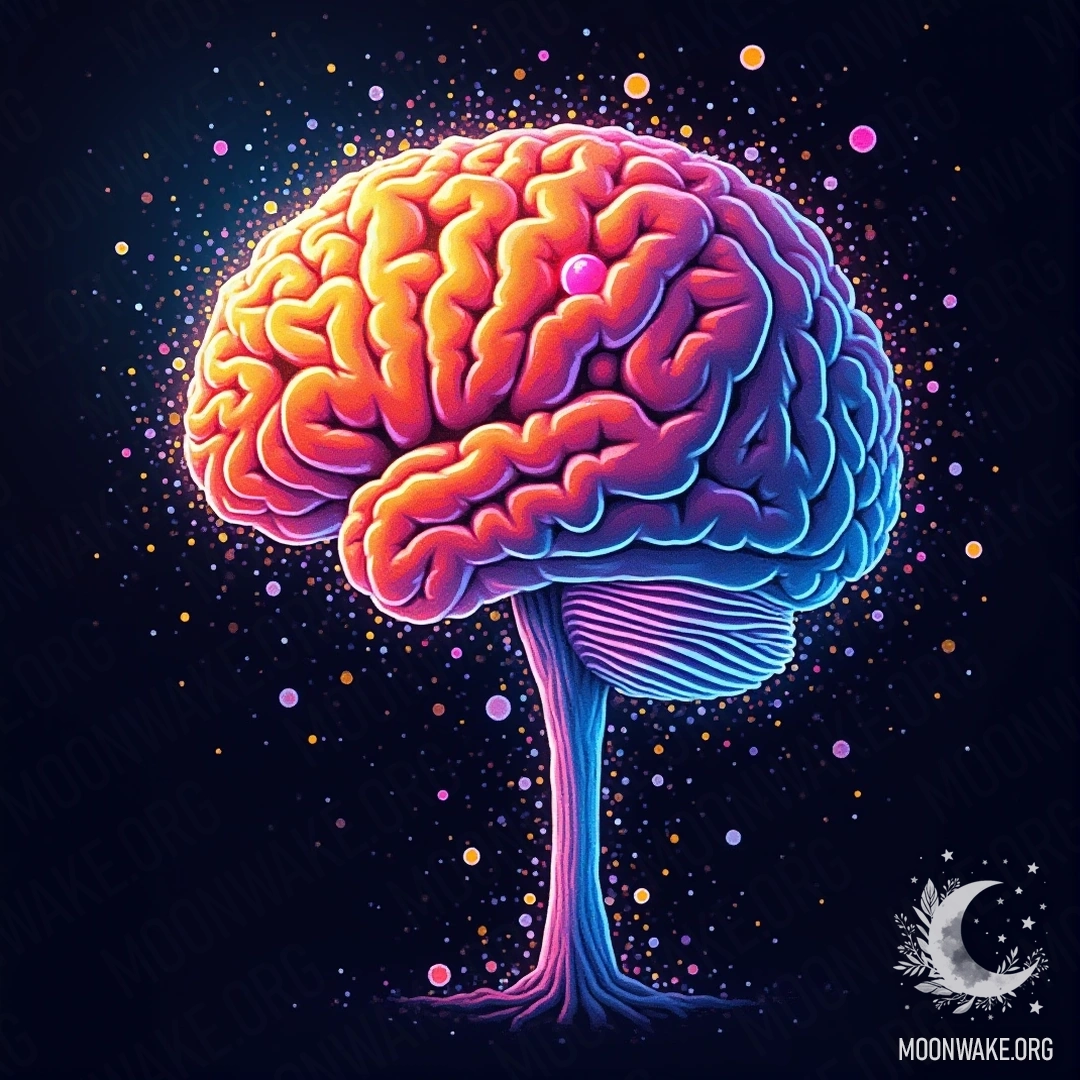 An abstract representation of aesthetics and neurobiology with bright colors and brain-like patterns, symbolizing the connection between beauty and the brain