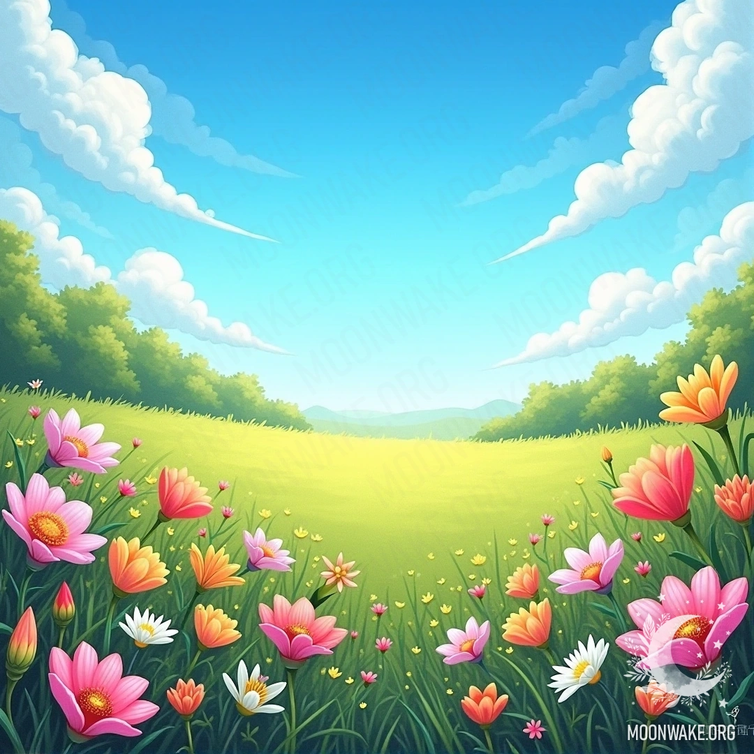 A serene landscape with vibrant flowers and clear blue skies, symbolizing the concept of beauty in nature