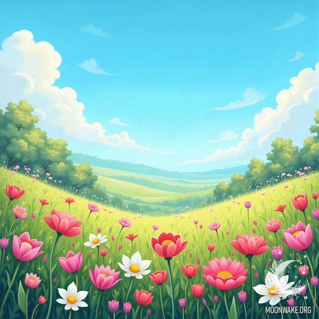 A serene landscape with vibrant flowers and clear blue skies, symbolizing the concept of beauty in nature