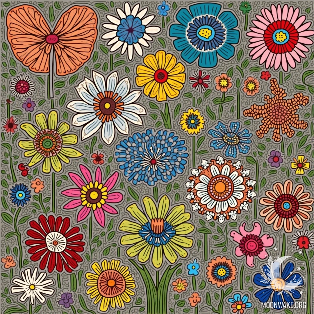 A colorful table with various forms of beauty: flowers, art, architecture, and nature