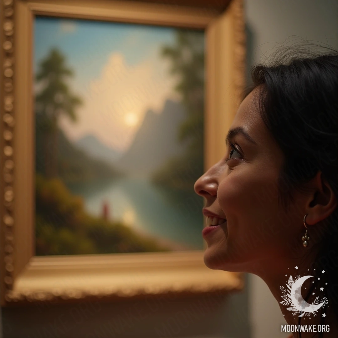 A person enjoying a beautiful painting, symbolizing how beauty affects psychological state